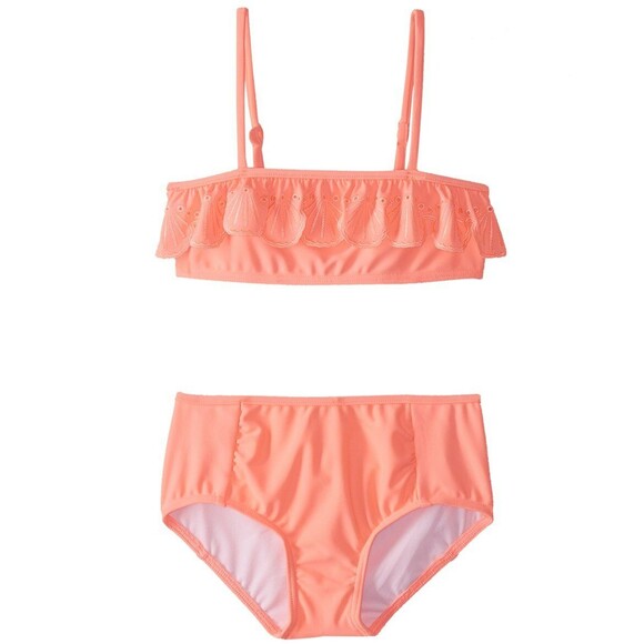 NWTSeafolly Girls' Little Sweet Summer Frill Mini Tube Bikini Set 4 Coral